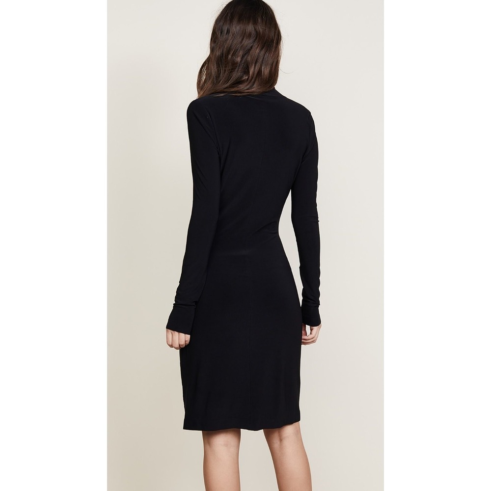 Norma Kamali Side Drape Modern Dress Black Jersey Long Sleeve V-Neck Knee Sz XS - Picture 2 of 10